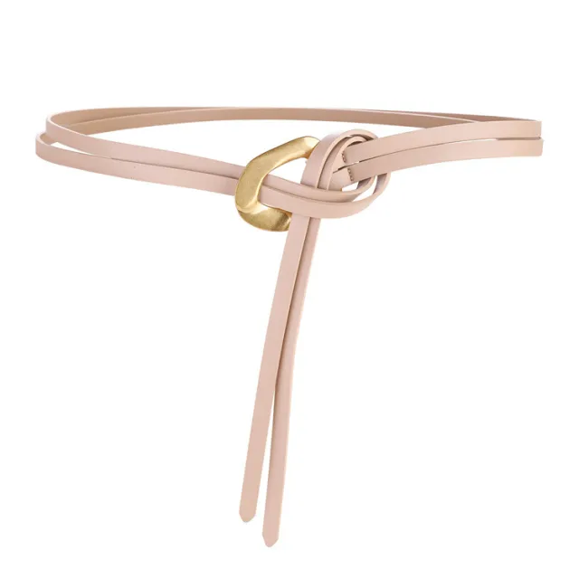 Fashionable And Novel Women's Knot Buckle Thin Belt Apricot - Shop at LoveMi