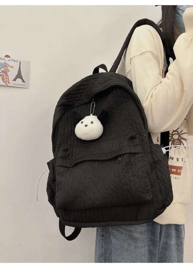 Large Capacity Simple Solid Color Backpack Middle School Students Backpack Black - Shop at LoveMi