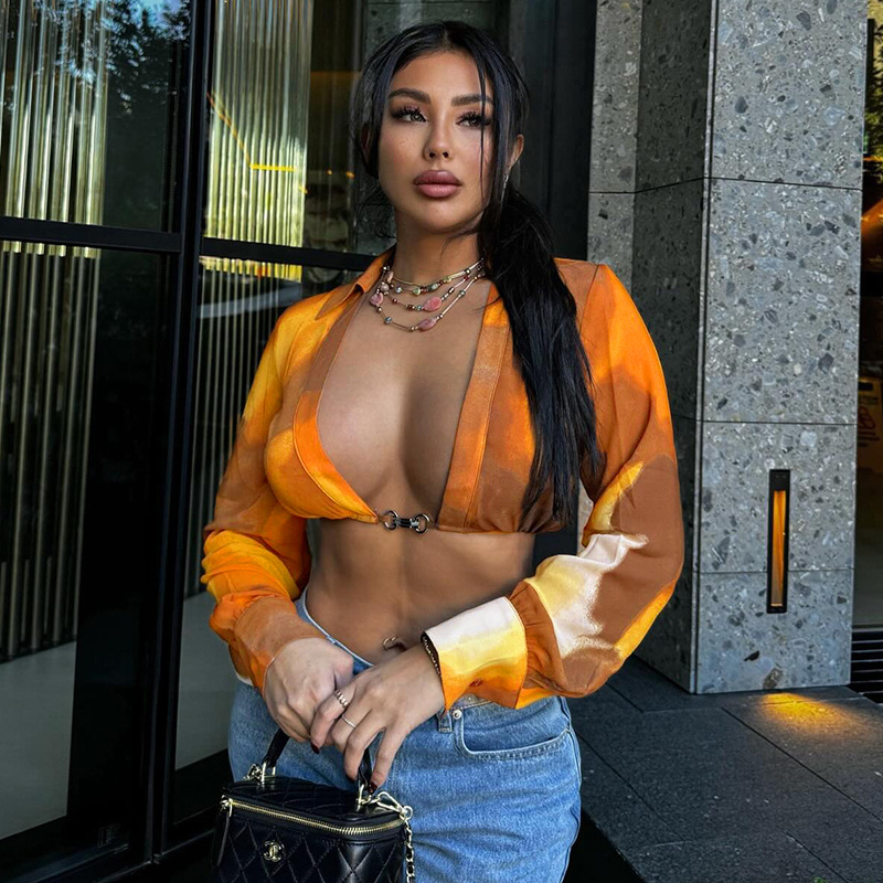 Design Sexy Long Sleeve Hollow-out Short Top