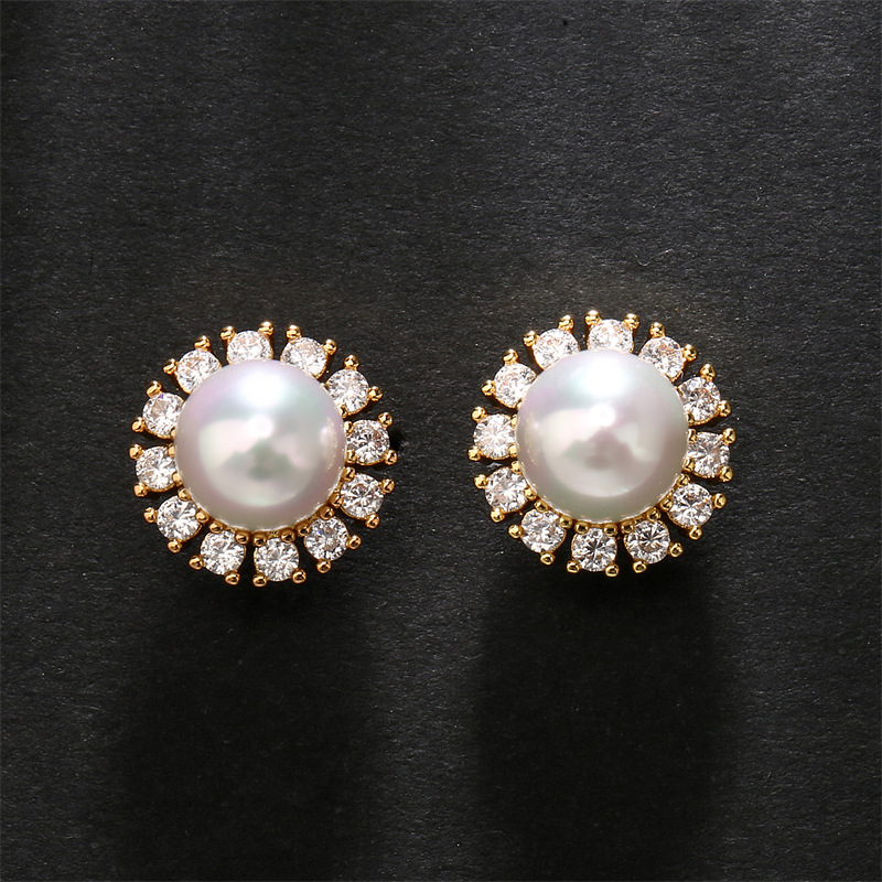 Creative SUNFLOWER Pearl Emerald Zircon Stud Earrings