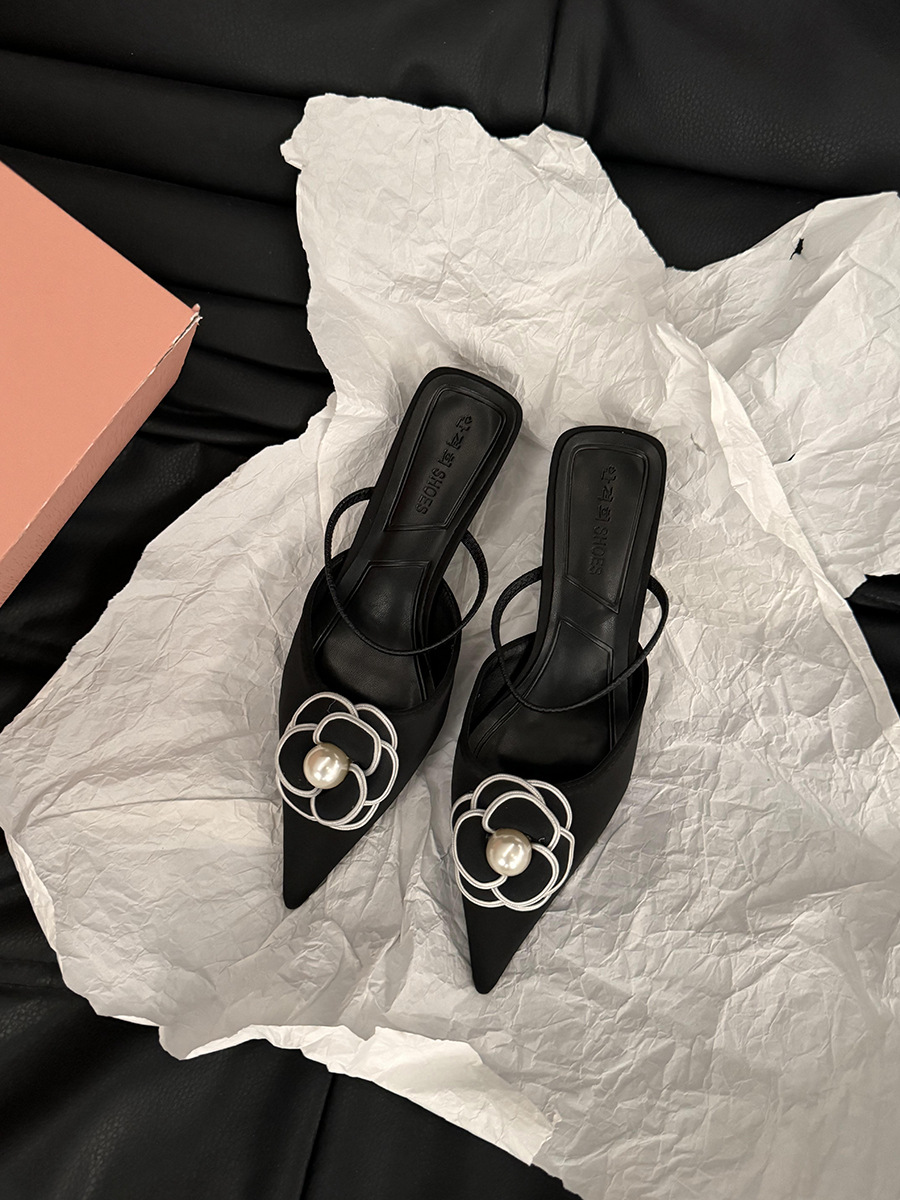 Chanel-style High-heeled French Closed-toe Mules