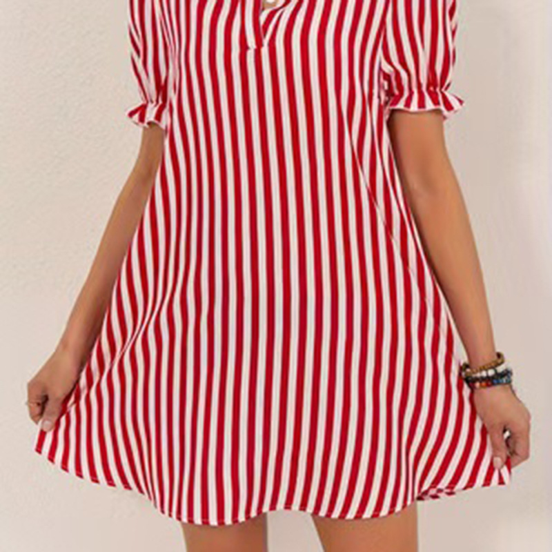 20-Striped Long-Sleeve Dress V-Neck Shirt