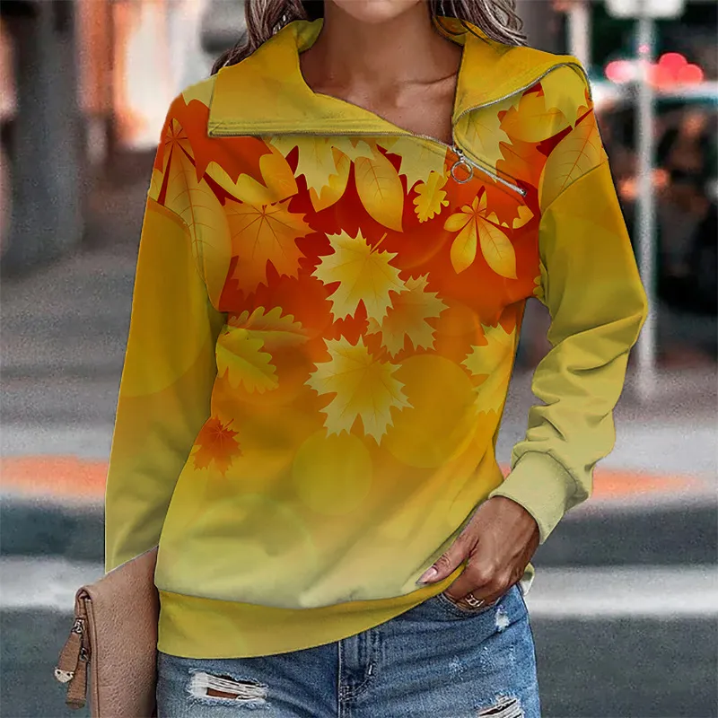 Trendy Abstract Printing Long Sleeve Zipper Sweater For Women - Ddh1J2230115-S