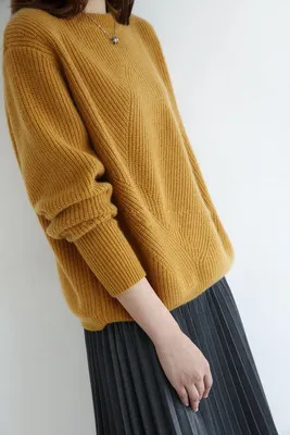 Solid Color Loose fitting Large Size Knitted Bottoming Shirt Ginger Yellow - Shop at LoveMi