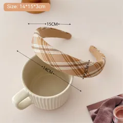 Milk Tea Coffee Color Series Headband Fashion - 7 Brown Plaid Hair Band - View 1