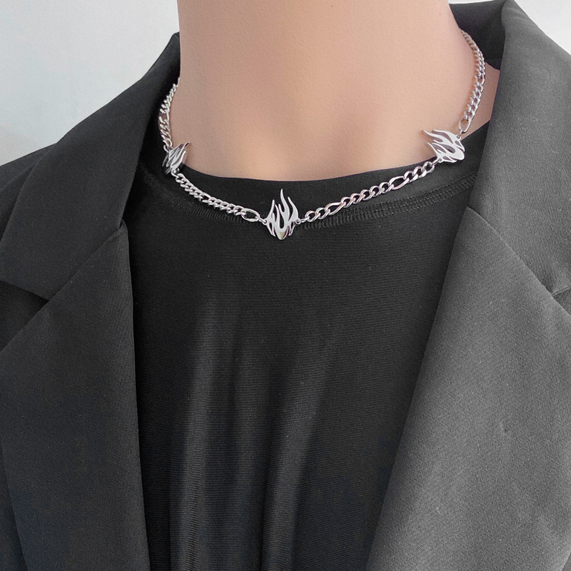 Men's Titanium Steel Flame Pendant Necklace