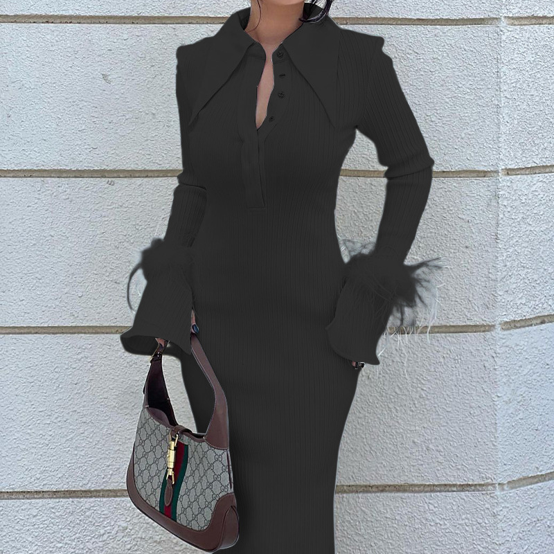 Fashion Polo Collar Temperament Long Sleeve Dress