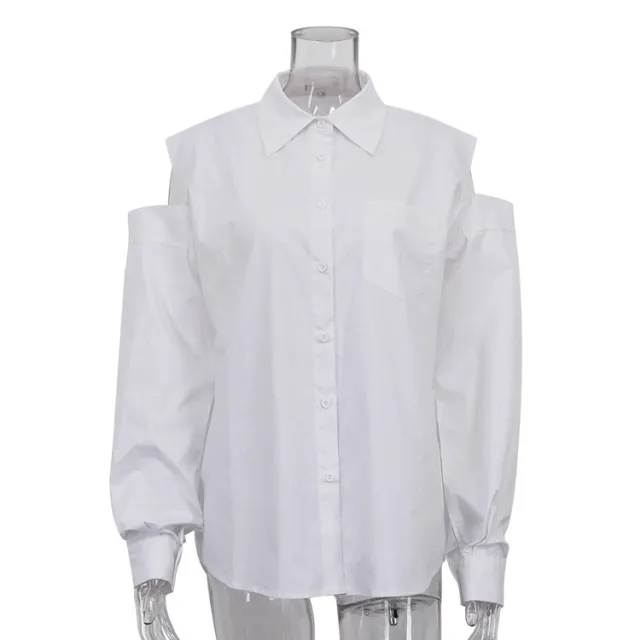 Women's Fashion Long Sleeve Lapel White Shirt White - Shop at LoveMi