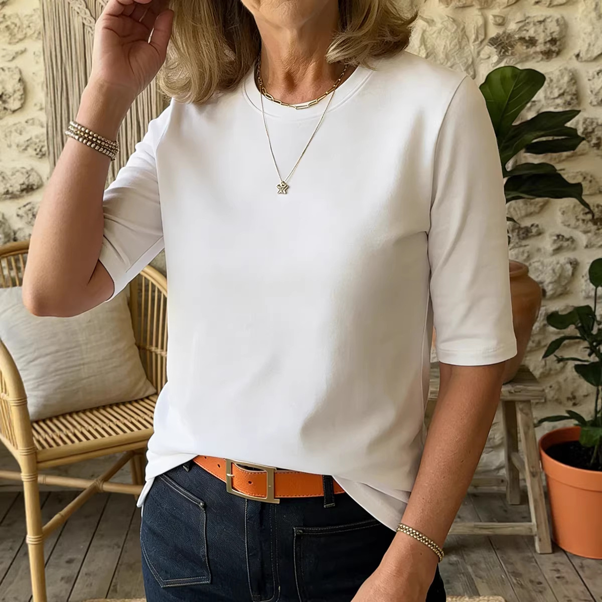 Comfortable All-Match T-Shirt Casual Crew-Neck Regular Shoulder Half-Sleeve Top For Both Outerwear And Layering