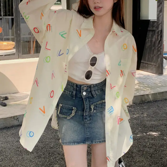 Womens Printed Long-Sleeve Sun-Protective Shirt Top