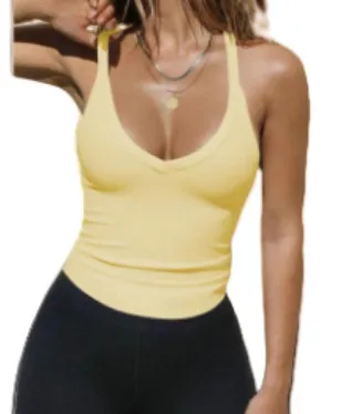Sports Vest Yoga V neck Halter Top Lemon Yellow - Shop at LoveMi