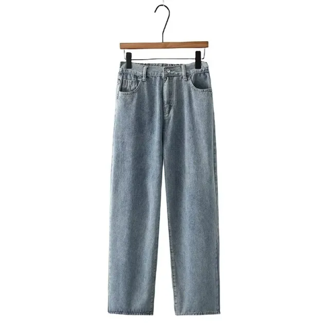 High Waist Slimming Denim Straight leg Pants Loose Blue - Shop at LoveMi