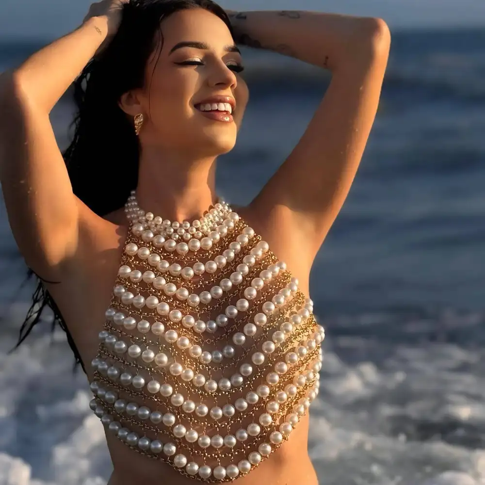 Holiday Wear Pearl Chain Vest Top