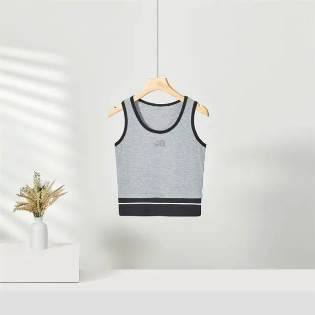 U neck Camisole Contrast Color Slim Fit Bodybuilding All match Gray - Shop at LoveMi