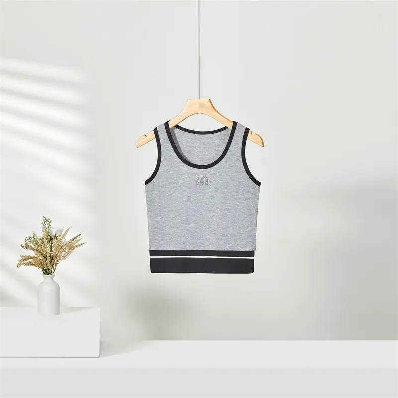 U-neck Camisole Contrast Color Slim Fit Bodybuilding All-match - Flower Gray