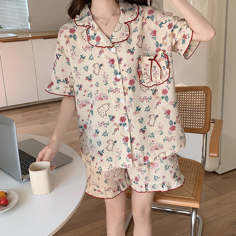 Summer Short Sleeve Shorts Korean Style Two-piece Rabbit Pattern Combination Pajamas