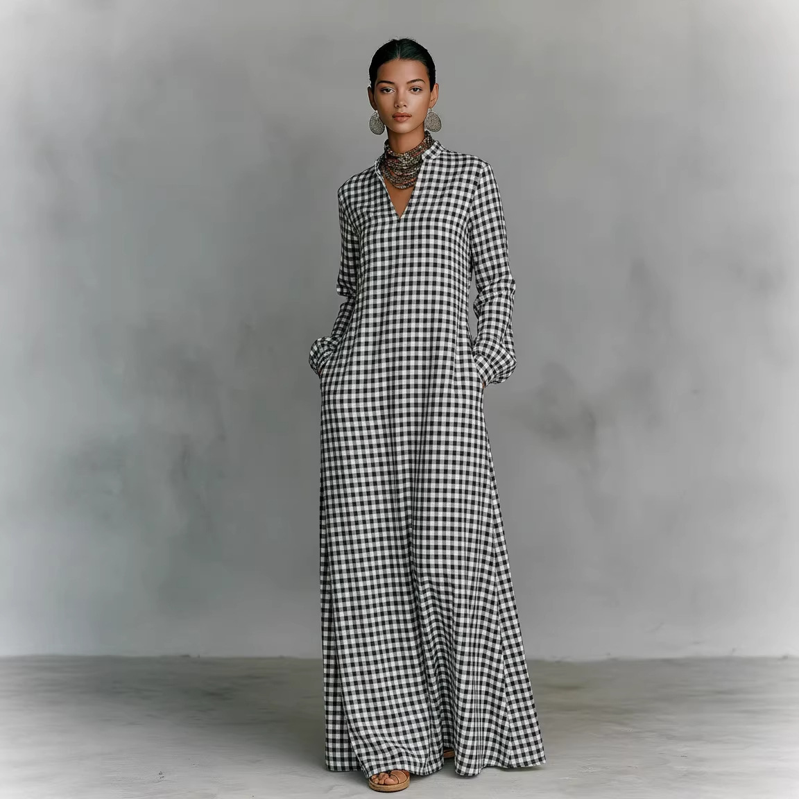 Loose Figure-flattering Below-the-knee Casual Shirt Dress