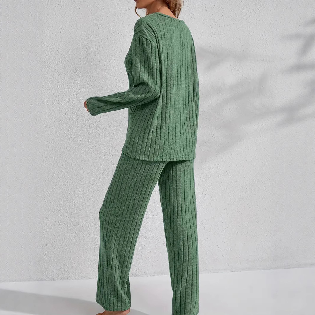 Women’s Ribbed Long Sleeve Top and Pants Loungewear Set