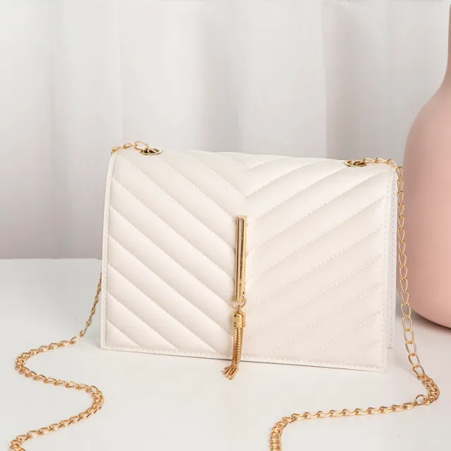 Women's Crossbody Small Square Bag V Pattern Plaid Pillow Bag White - Shop at LoveMi