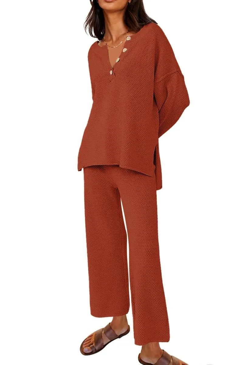 Women's Clothing Solid Color Fashion Loose Leisure Suit Two Pieces - Caramel-Xxl