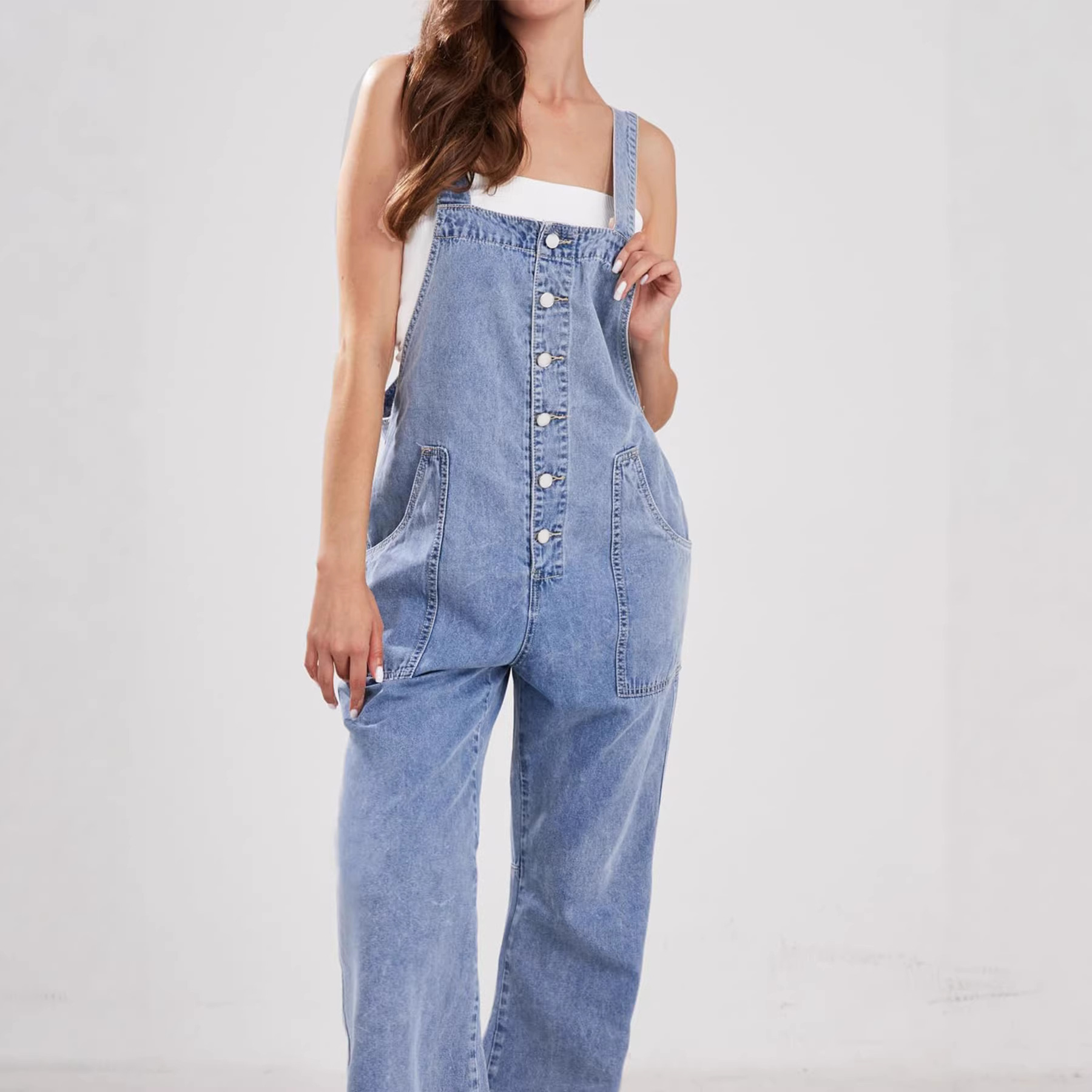 Womens Casual Loose-fit Straight-leg Overalls
