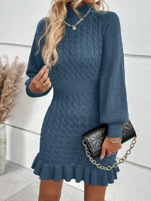 Fashion Women's Clothing Temperament Twisted Waist Solid Color Dress Gray Blue - Shop at LoveMi