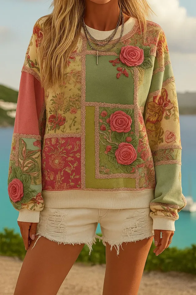 Casual Round Neck Long Sleeve Pullover Conventional Digital Printing Women's Sweater Color - Shop at LoveMi