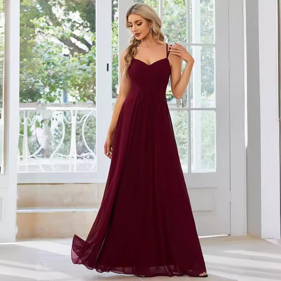 Sling Banquet Temperament Long Pleating Dress