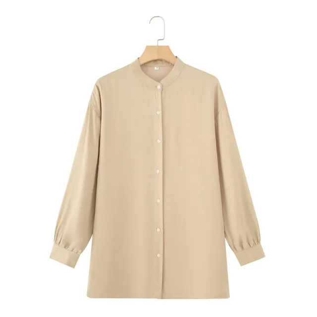 Long Sleeve Shirt Loose Wide Leg Pants Casual Two piece Suit Champagne Top S - Shop at LoveMi