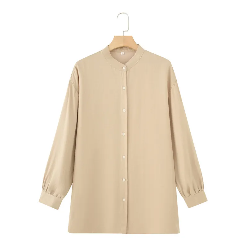 Long Sleeve Shirt Loose Wide Leg Pants Casual Two-piece Suit - Champagne Top-S