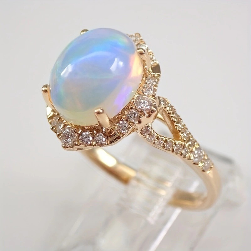 Bohemian-style Fashion Jewelry Diamond-set Opal Ring