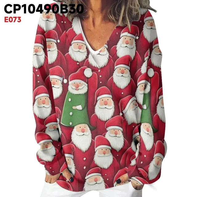 Long Sleeve Fleece Sweatshirt Christmas Pattern Sweater Coat 1 Style - Shop at LoveMi
