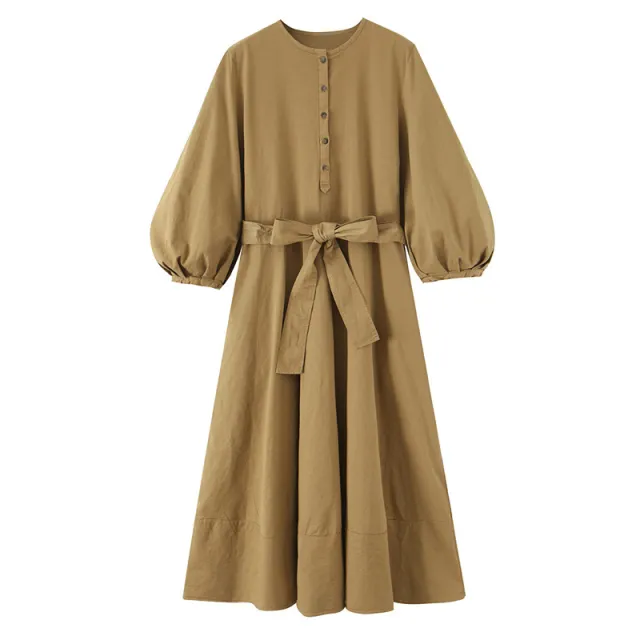 Summer European And American Style Belt Shirt Dress Brown - Shop at LoveMi