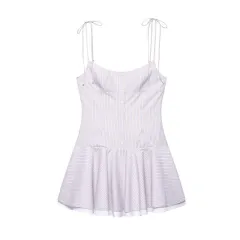 European And American Style Fashionable Simple Blue Striped Suspender Skirt - View 1