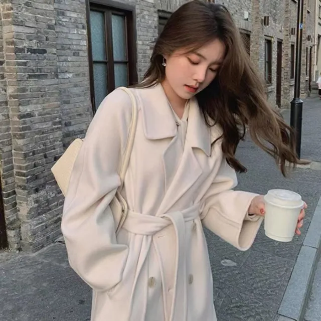 Gentle Hepburn Style Autumn And Winter Woolen Coat Apricot - Shop at LoveMi