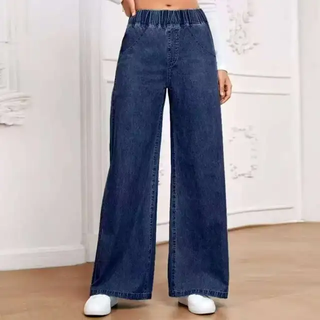 Wide leg Plus Size Light Blue Washed Straight Dark Blue - Shop at LoveMi