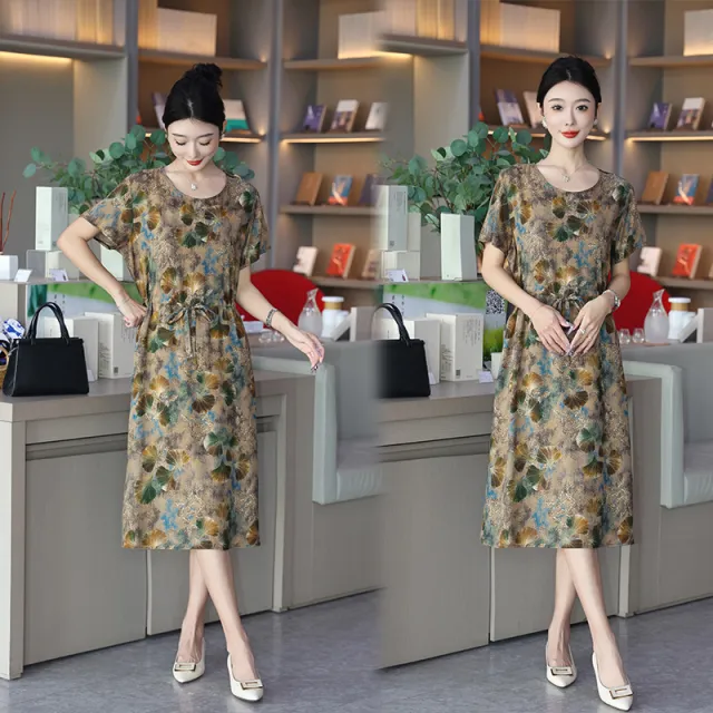 Oversized Loose fitting Pattern Print Short Sleeve Dress Women 5Color - Shop at LoveMi