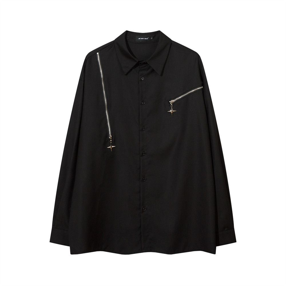Irregular Zipper Decorations Long Sleeve Shirt