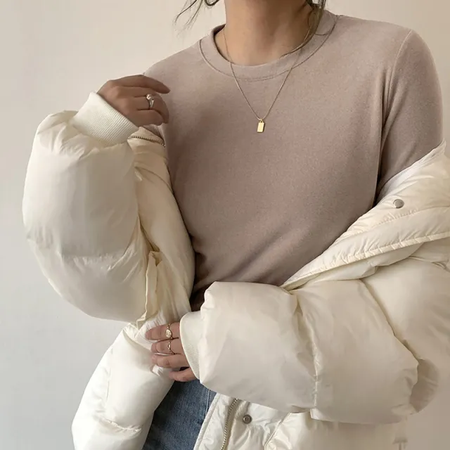 Double sided Dralon Bottoming Shirt Women's Underwear Crew Neck Long sleeved T shirt Milk Tea Color S - Shop at LoveMi