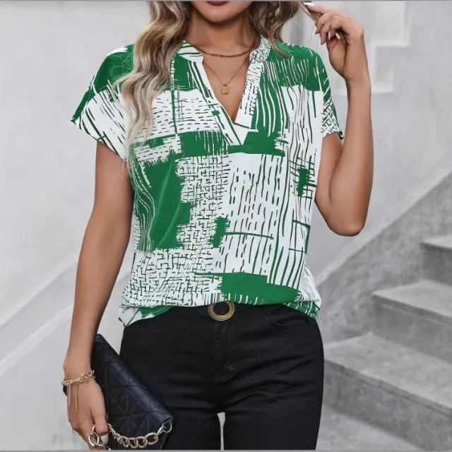 Short Sleeve V neck Printed Shirt Picture Color Xxl - Shop at LoveMi
