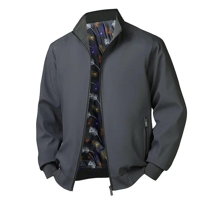 Plus Size Men's Spring Long Sleeve Stand-up Collar Jacket