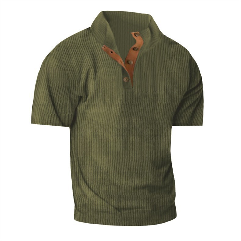 Loose-Fit Men’s Stand Collar Short-Sleeve Corduroy Shirt Loose-Fit Men’s Stand Collar Short-Sleeve Corduroy Shirt