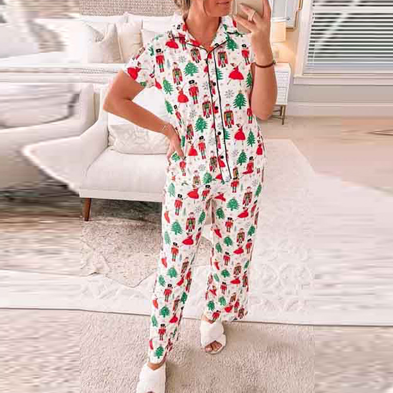 Summer New Christmas Pattern Printed Homewear Suit Women