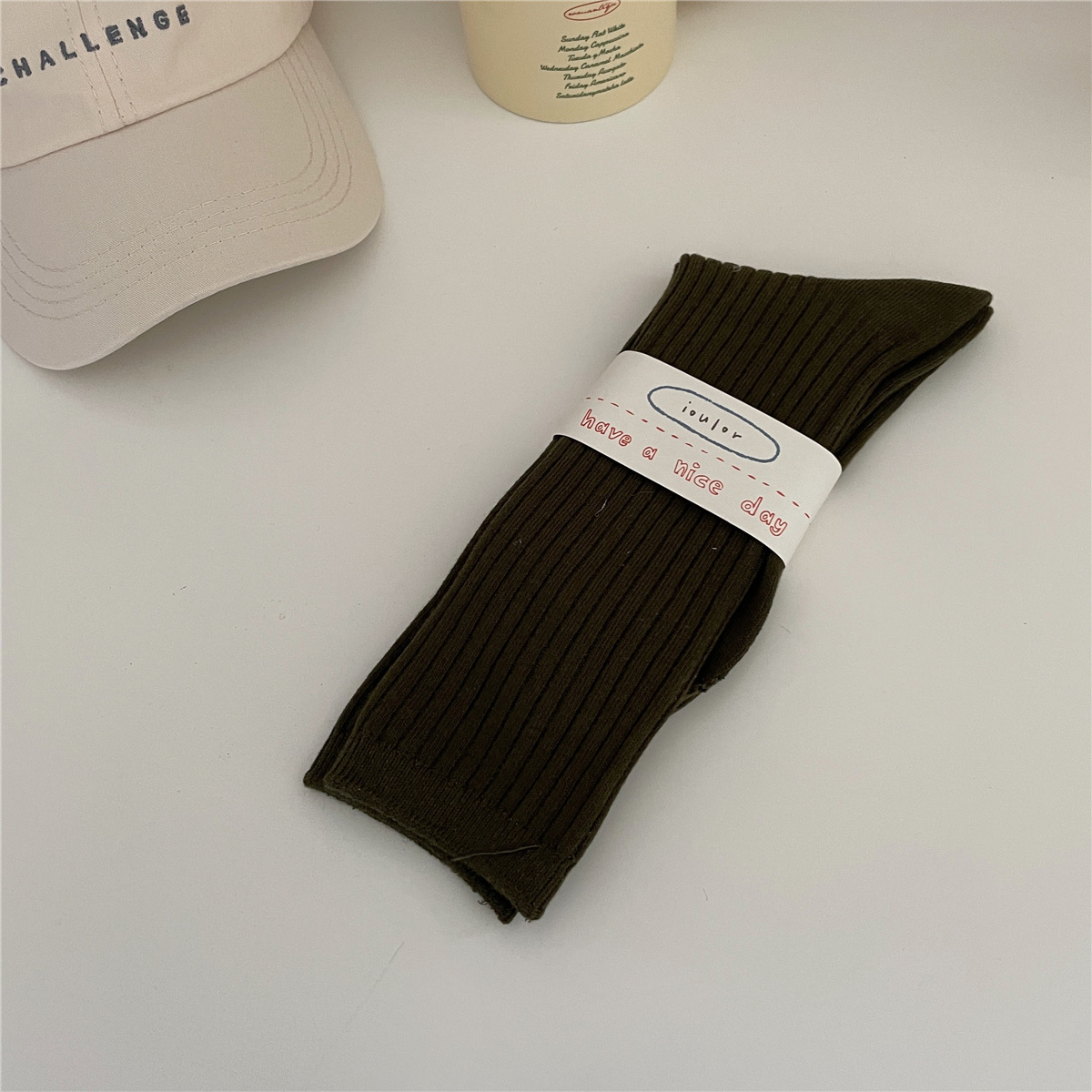 Solid Color Thick Stripes Bunching Socks