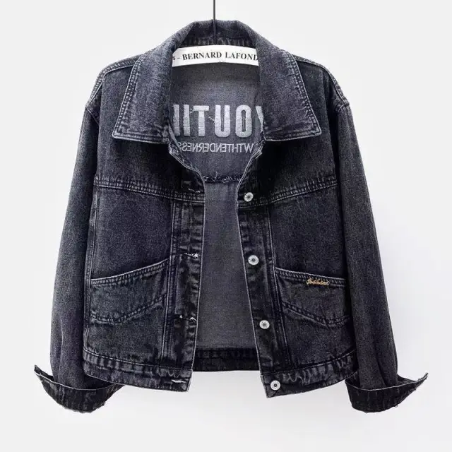 Loose Fashion Short Embroidered Denim Jacket Black - Shop at LoveMi