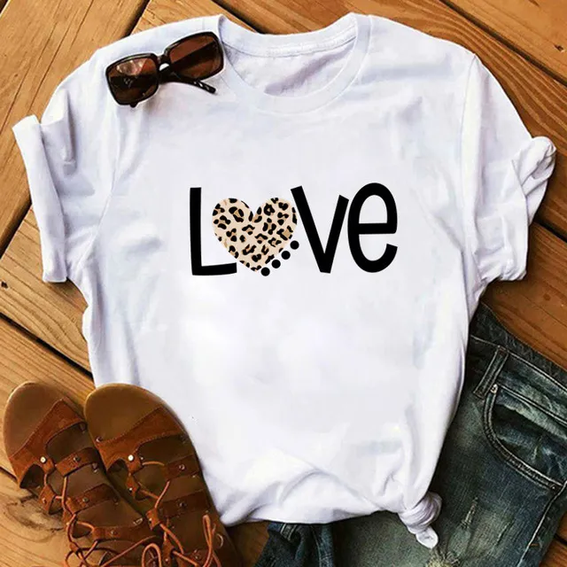 Spring Women's Cartoon Leopard Print Heart Printing T shirt A01986 - Shop at LoveMi