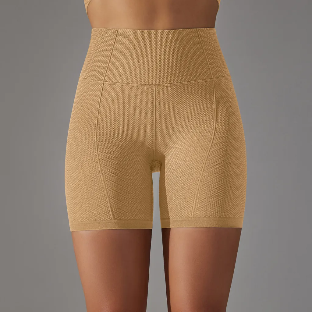 Women's Fashion Seamless Solid Color High Waisted Shorts - 6621 Shorts Khaki