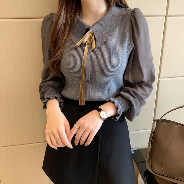 Women's Fashion Long Sleeve Knitted Bottoming Shirt Top Gray - Shop at LoveMi