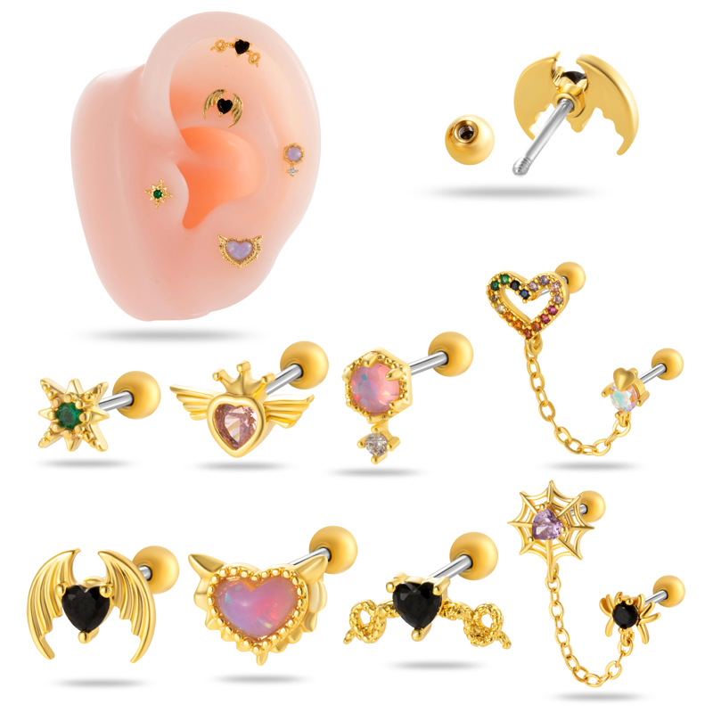 Copper Inlaid Zirconium Love Chain Stainless Steel Rod Fashion Stud Earrings