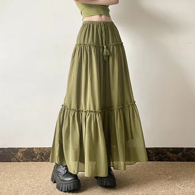 Women's Summer Mori Style Simple Chiffon Long Dress Green - Shop at LoveMi